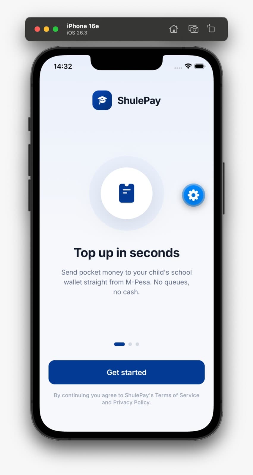 The ThumbPay app welcome screen, reading Top up in seconds.